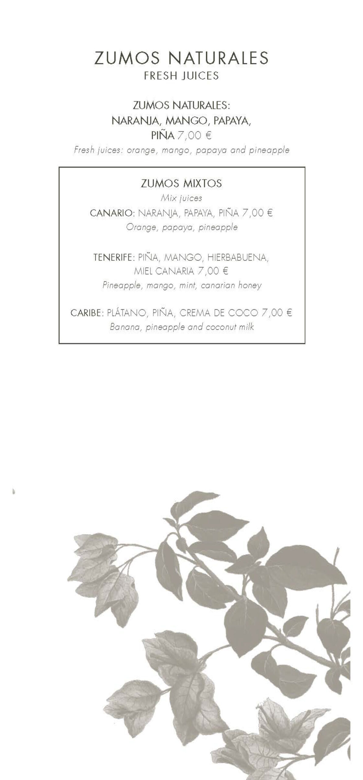 carta zumos