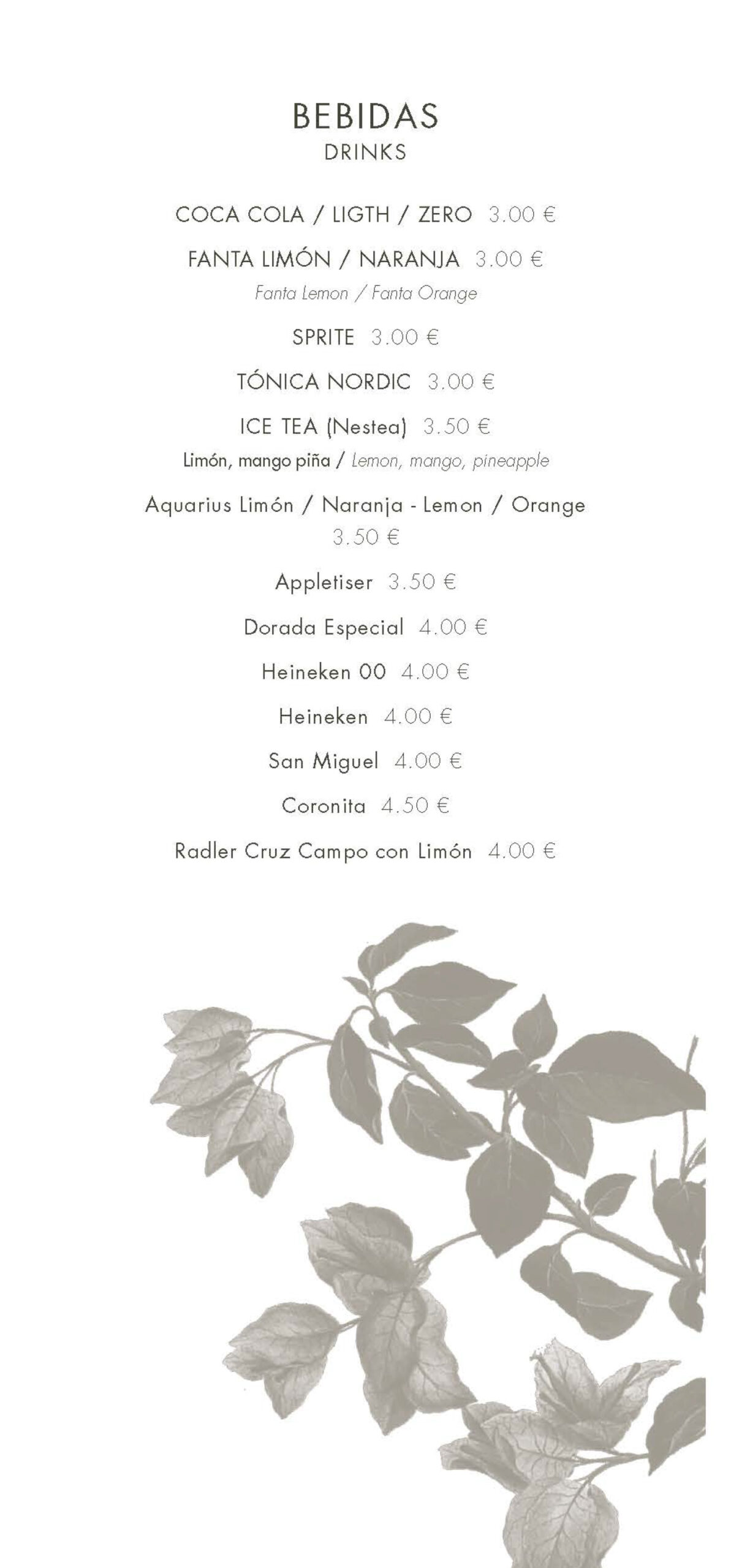 carta bebidas el rincón del patio